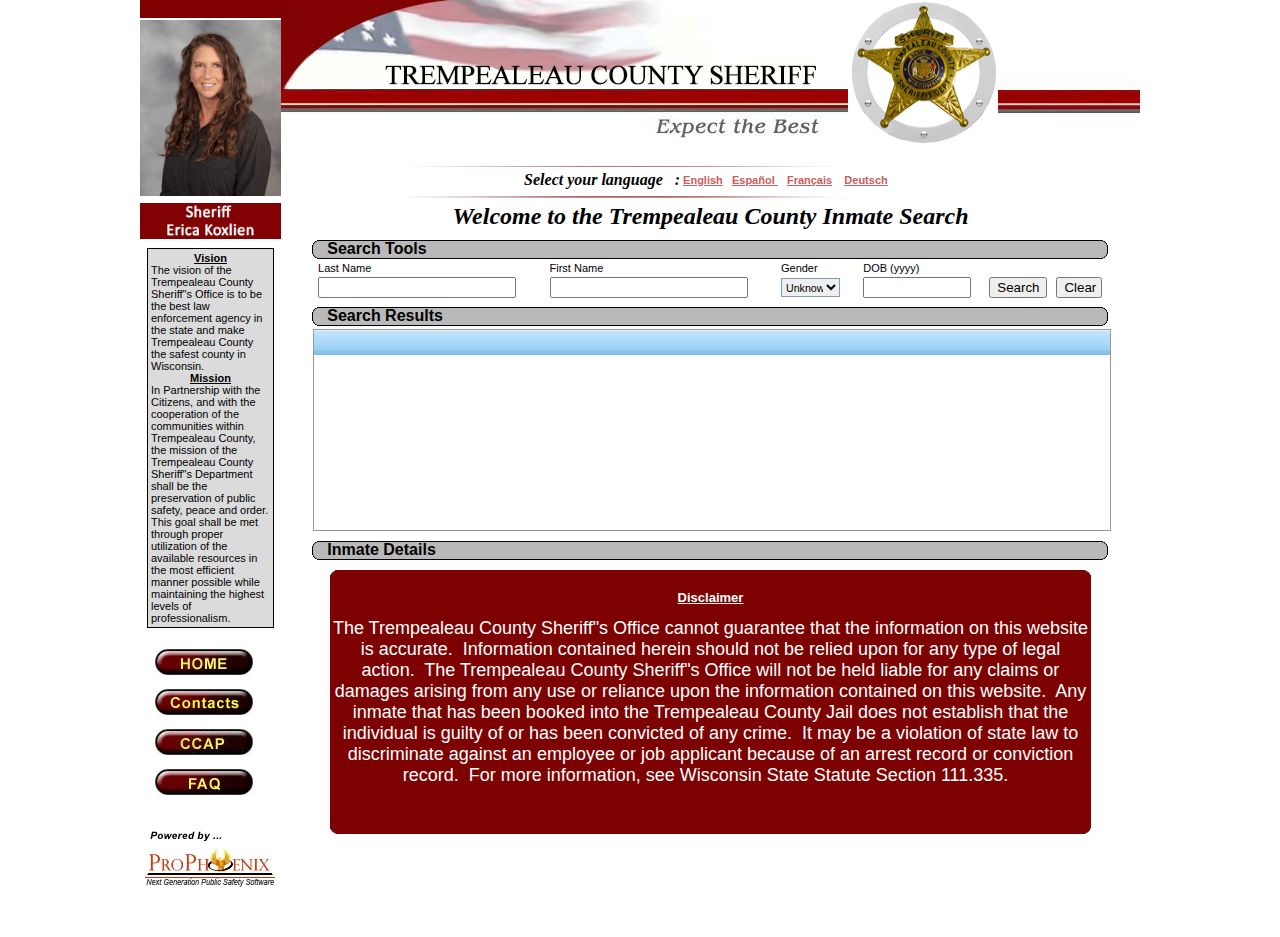 Trempealeau County current-custody roster and booking record search